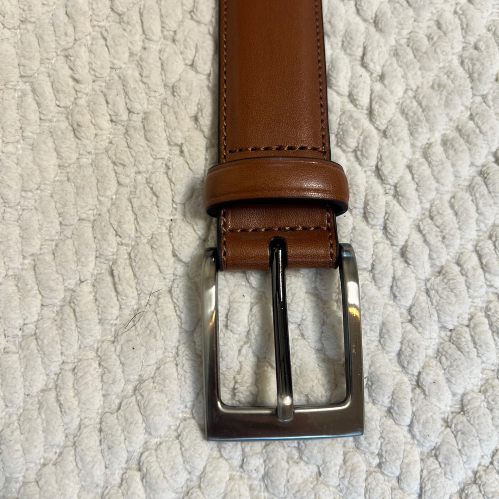 Perry Ellis Brown Leather Belt with Silver Buckle, 34 - Picture 2 of 4